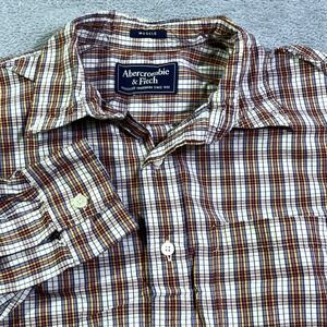 Abercrombie Fitch Mens Plaid Button Down Shirt Long Sleeve Casual Red White Blue